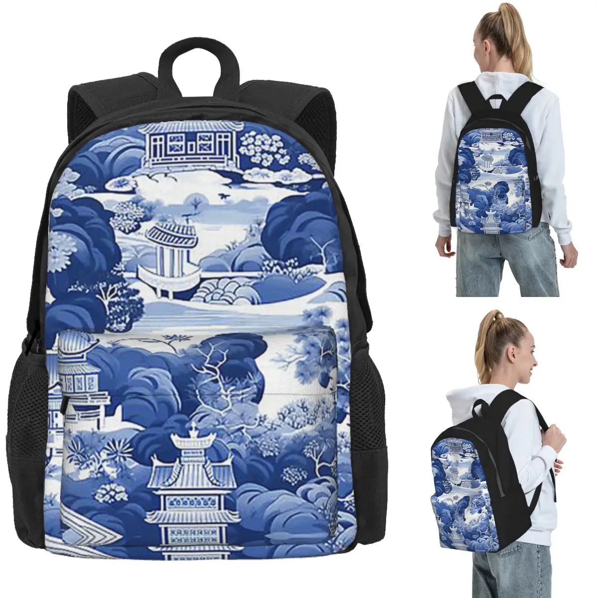 Rucksack mit Chinoiserie-Muster, Tagesrucksack, großes Fassungsvermögen, Kinder-Büchertasche, Schultasche, Umhängetaschen für Männer und Frauen
