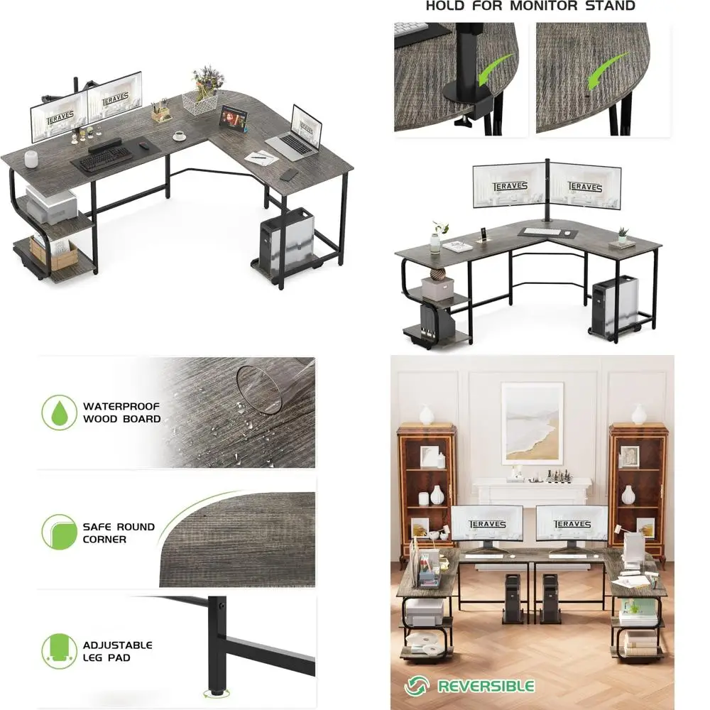 

Large 69 Inch Reversible L-Shaped Desk with Ample Surface Area and Storage Shelves, Premium Corner Office Computer Desk