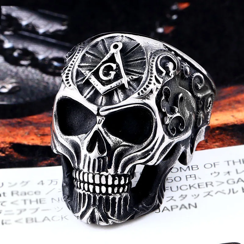 Gothic Skull Rings for Men Stainless Steel Fashion Punk Hip Hop Biker Freemason Letter G Ring Motorcycle Jewelry Dropshipping