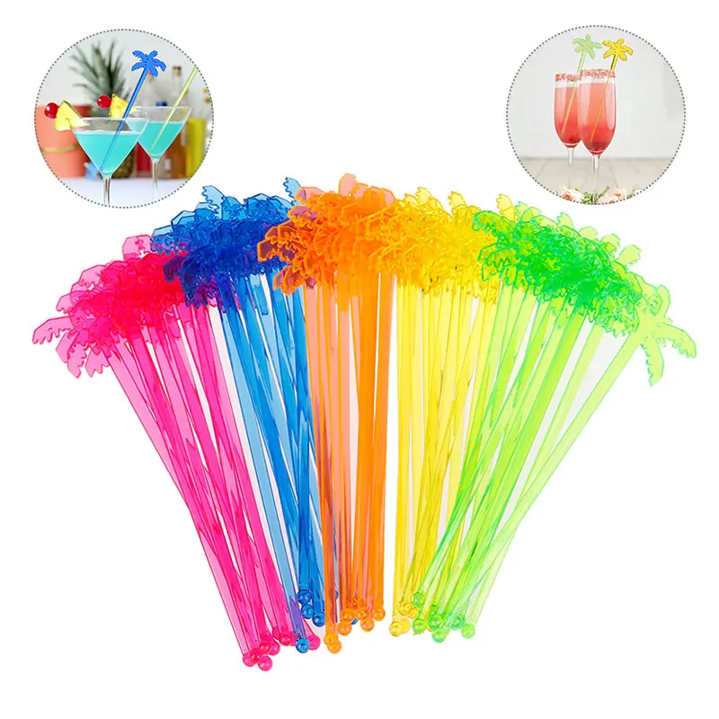 

50pcs Plastic Night-club Drink/wine Decor Coconut Tree Cocktail Swizzle Sticks Drink Stirrer Coffee Muddler Puddler HOT SALE