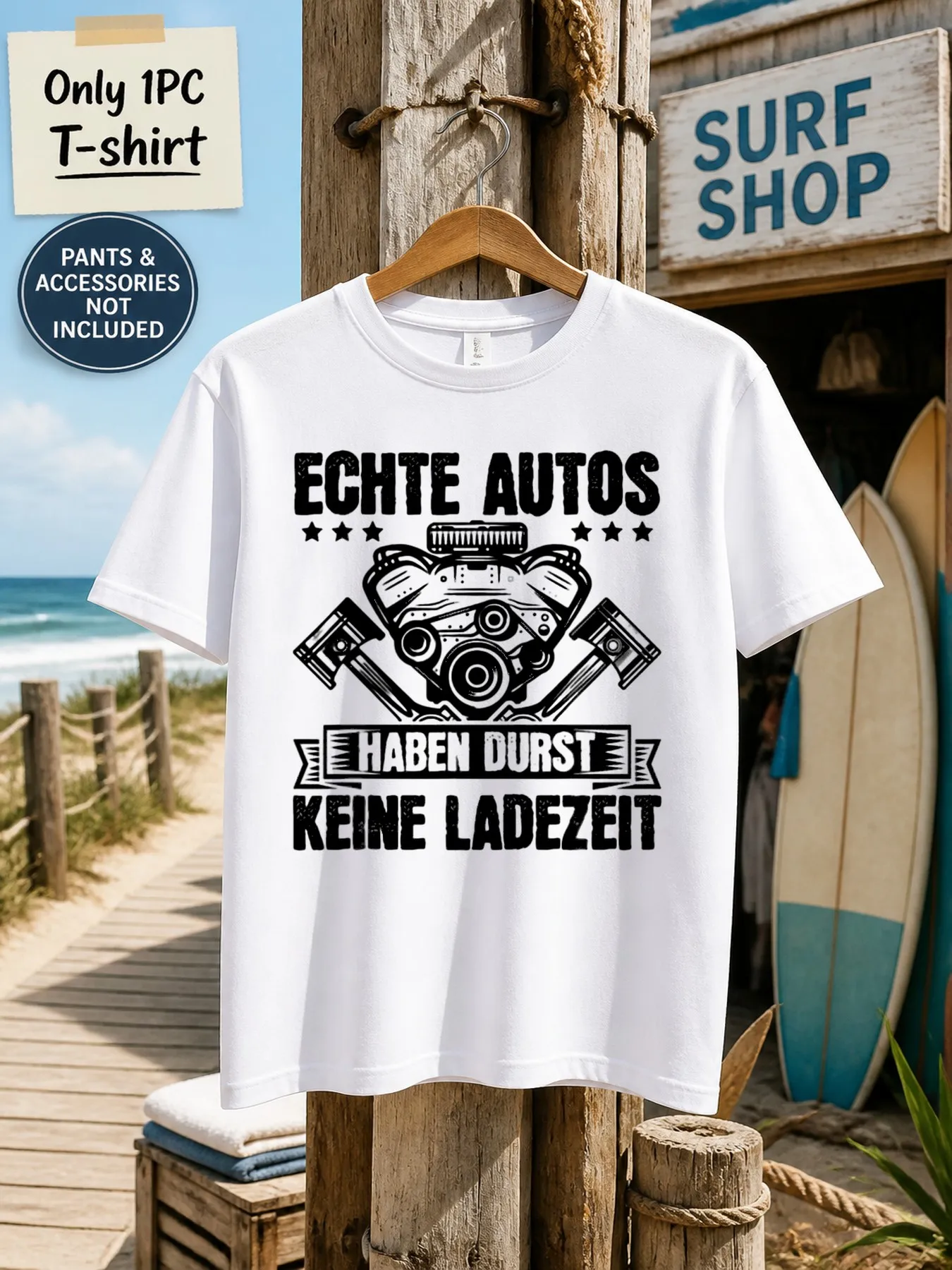 1pc Mens Graphic T Shirt Real Cars Are Thirsty No Downtime Engine Pistons Print Short Sleeve Crew Neck[solely 1pc T-SHIRT]