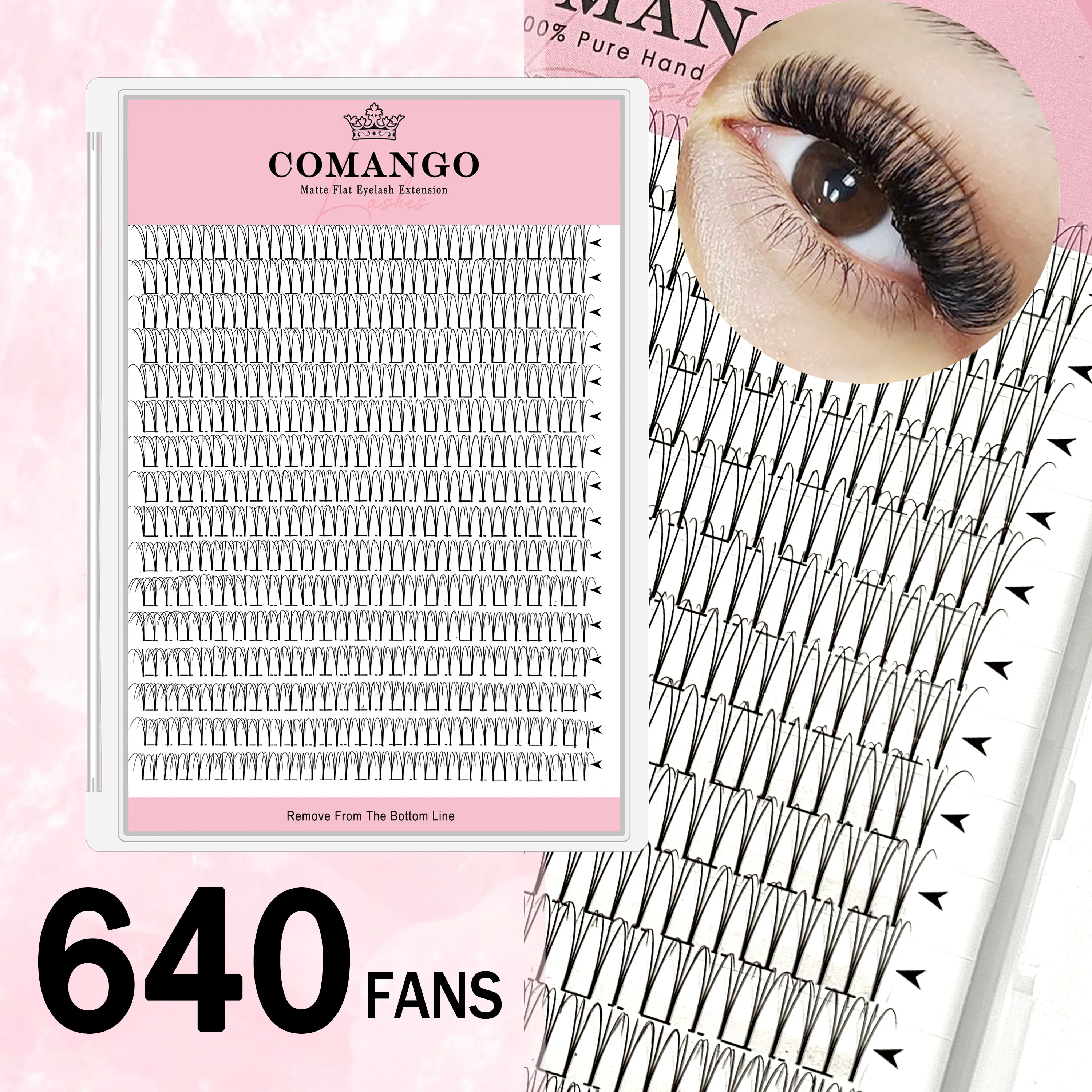 CoMango 320 Premade Fan Lashes Large Capacity Short Stem C/D Volume Fans Thin Soft Faux Mink Auto-blossoming Eyelash Extension