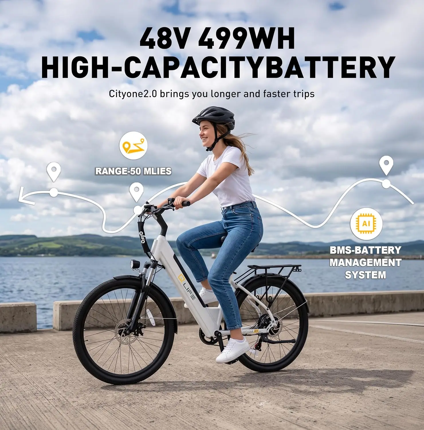 Electric Bicycle 1200W Peak Motor Adult Commuter E-Bike 26
