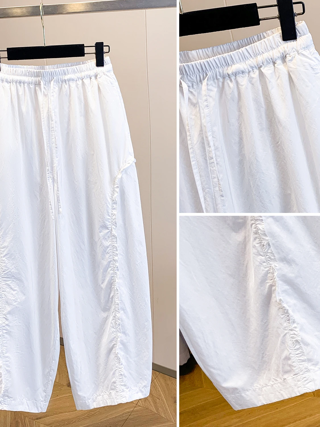 カジュアルパンツ 花柄トリム ゴムウエスト 小花柄 夏 2025 ブランド レディース ストレートレッグ ポケット付き ナチュラルウエスト エイトーンパンツ