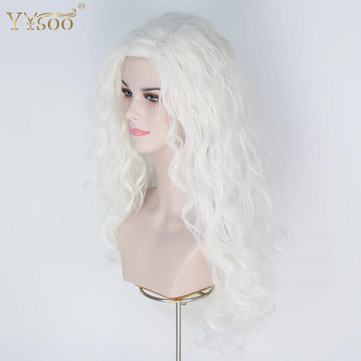 Yysoo Lange Withe Losse Golf Synthetisch Haar Cosplay Pruiken Voor Vrouwen Halloween Cosplay Kostuum Pruik Lange Synthetische Pruik Kant Deel