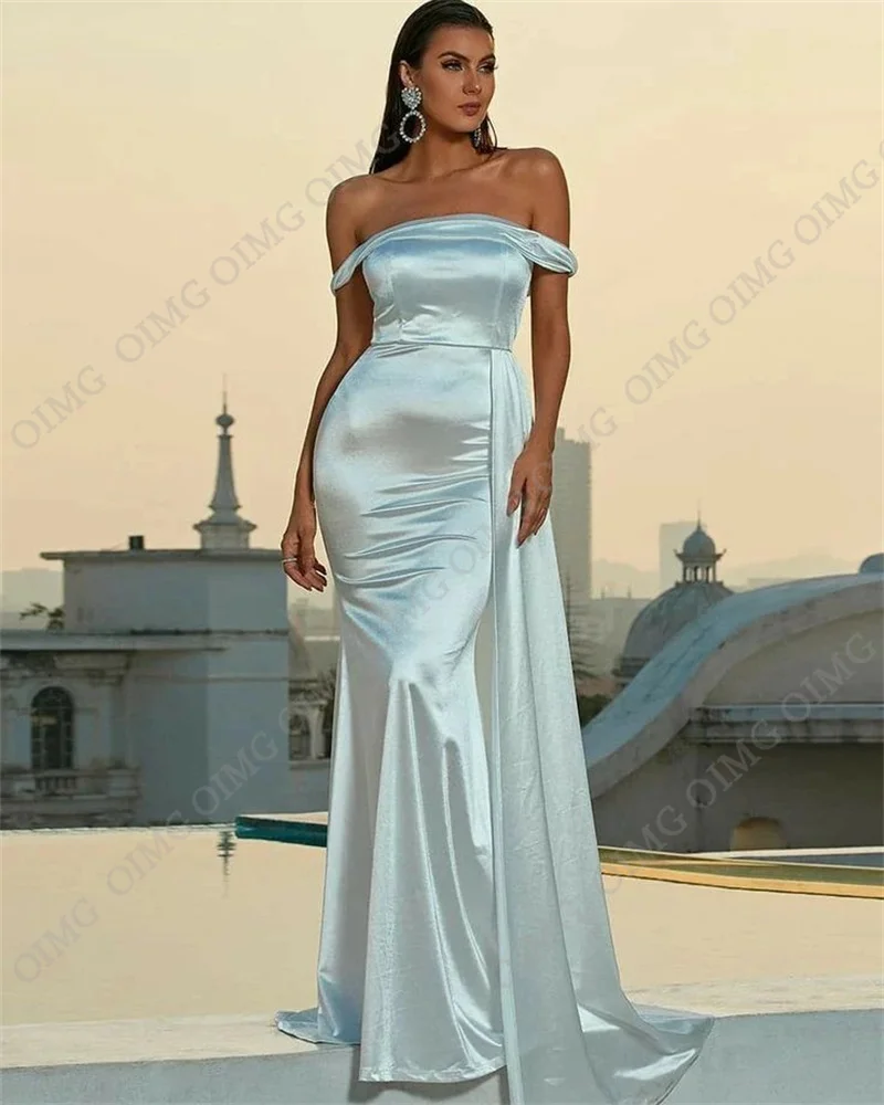 OIMG Off Shoulder Simple Satin Mermaid Wedding Dresses Gown Elegant Floor-length Bride Bridal Dress Gowns Princess Custom 2023