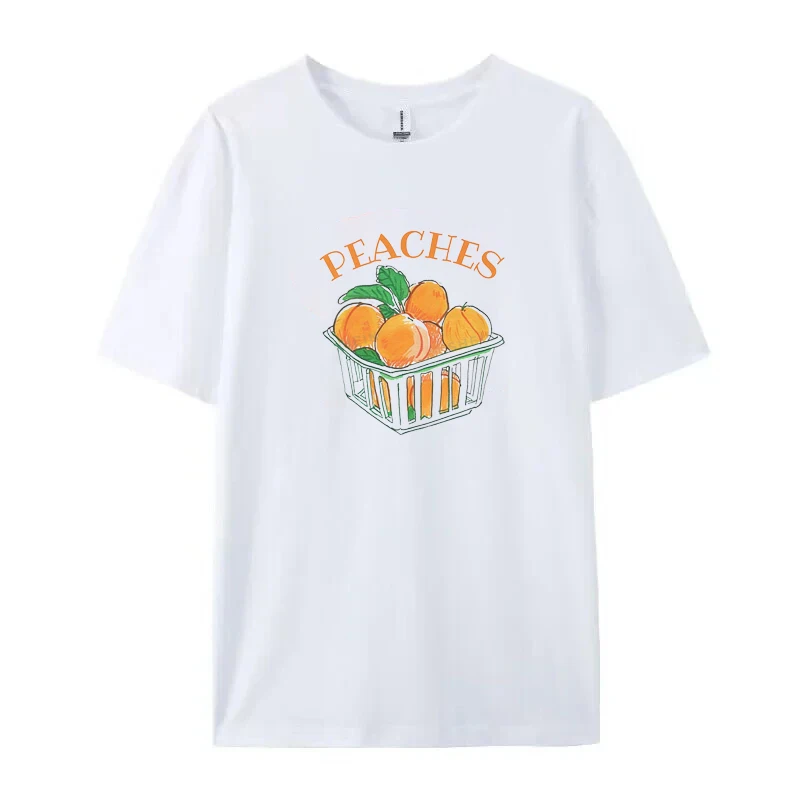 Vintage Peaches Printed Graphic Tees Women Cute Aesthetic T-Shirts Short Sleeve Retro Grunge Tops Clothes Y2k Oversized T Shirt