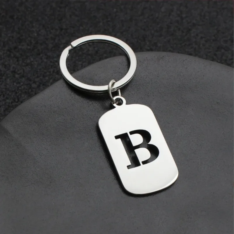 

Stainless Steel for Car Motorcyle Pendant Key Ring Buckle Chains Popular A-Z Square Brand Keychain 26 Letter Keyring Gift