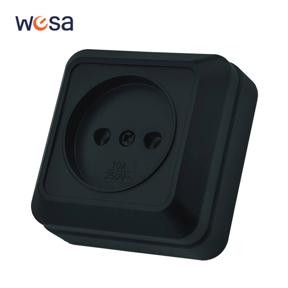 

Черная настенная огнестойкая краска, пластик, стандарт ЕС, классические вилки, розетка, не заземляющие электрические розетки, поверхность 250 В