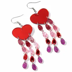 New Glitter Acrylic Love Waterdrop Tassel Long Earrings for Women Heart Rain Rocket Drop Earring Jewelry Valentine's Day Gifts