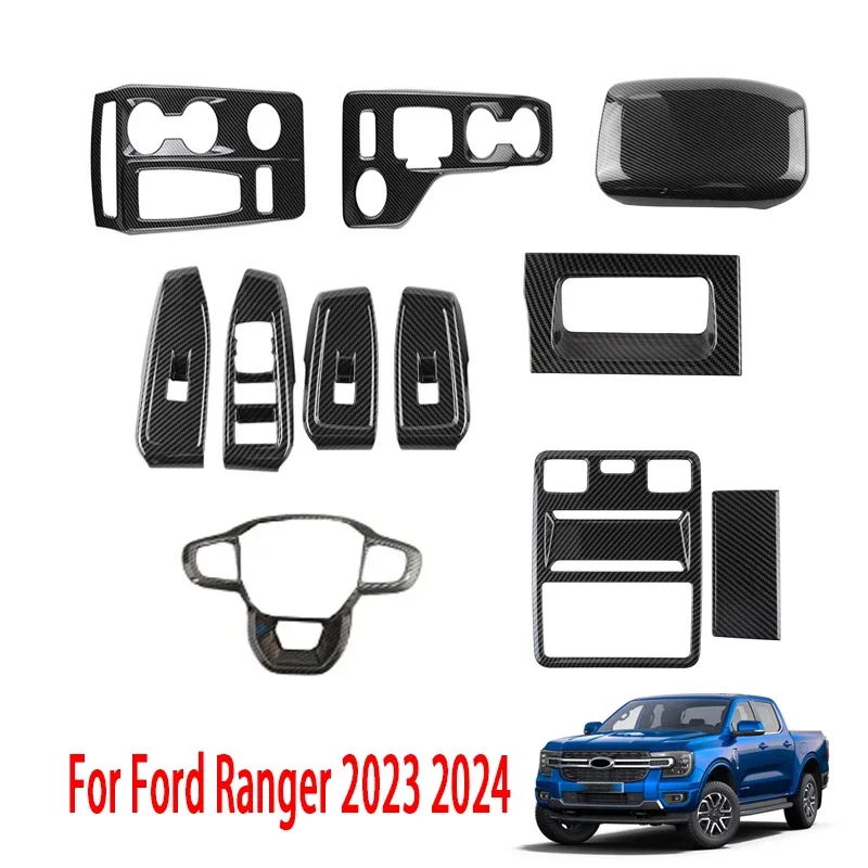 

For Ford Ranger 2023 2024 ABS Carbon Fiber Car Window Switch Gear Shift Panle Front Rear Air Vent Sticker Interior Accessories