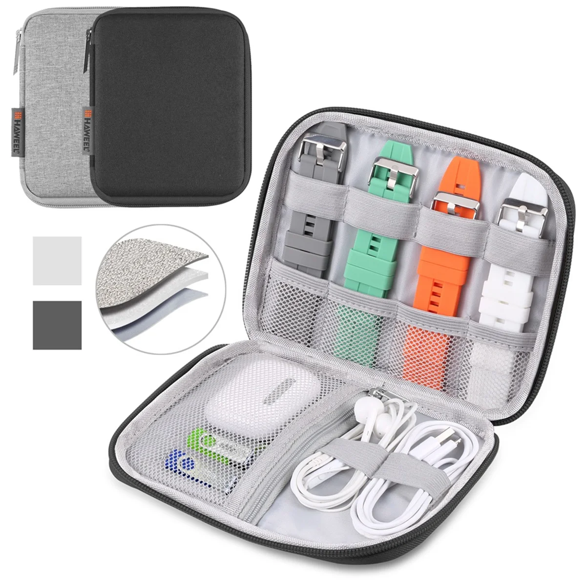 Practical Charger Cable Storage Bag Watch Band Organizer Box Earphones/U Disk/ Digital Cable Storage Case Bag Gray