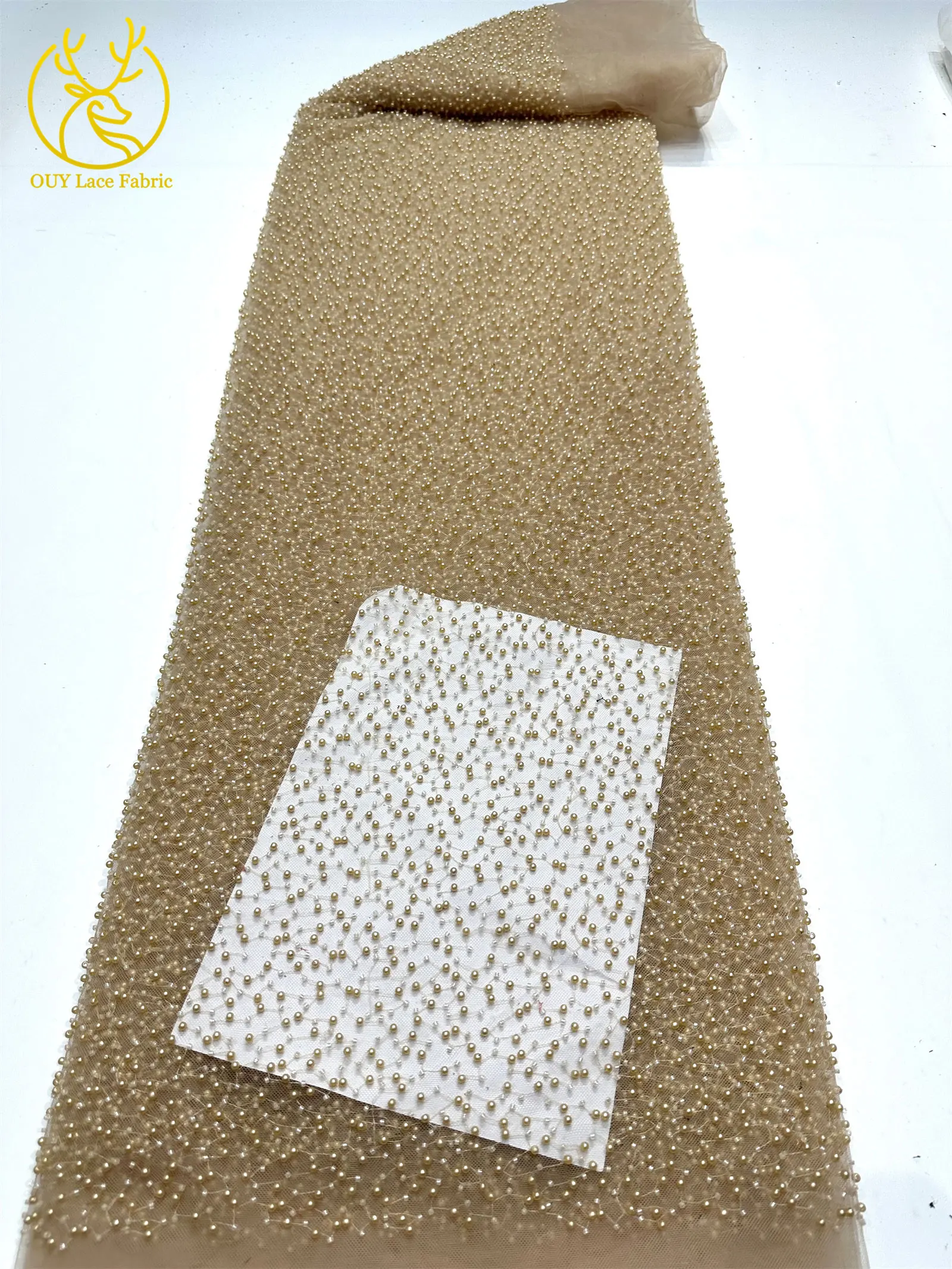Afrikanischer Perlen-Spitzenstoff 2026 Großhandel Grüner Nigerianischer Tüll-Spitzenstoff für Damen Hochzeitskleid Partykleid Nähen 5 Yards – Detail 8