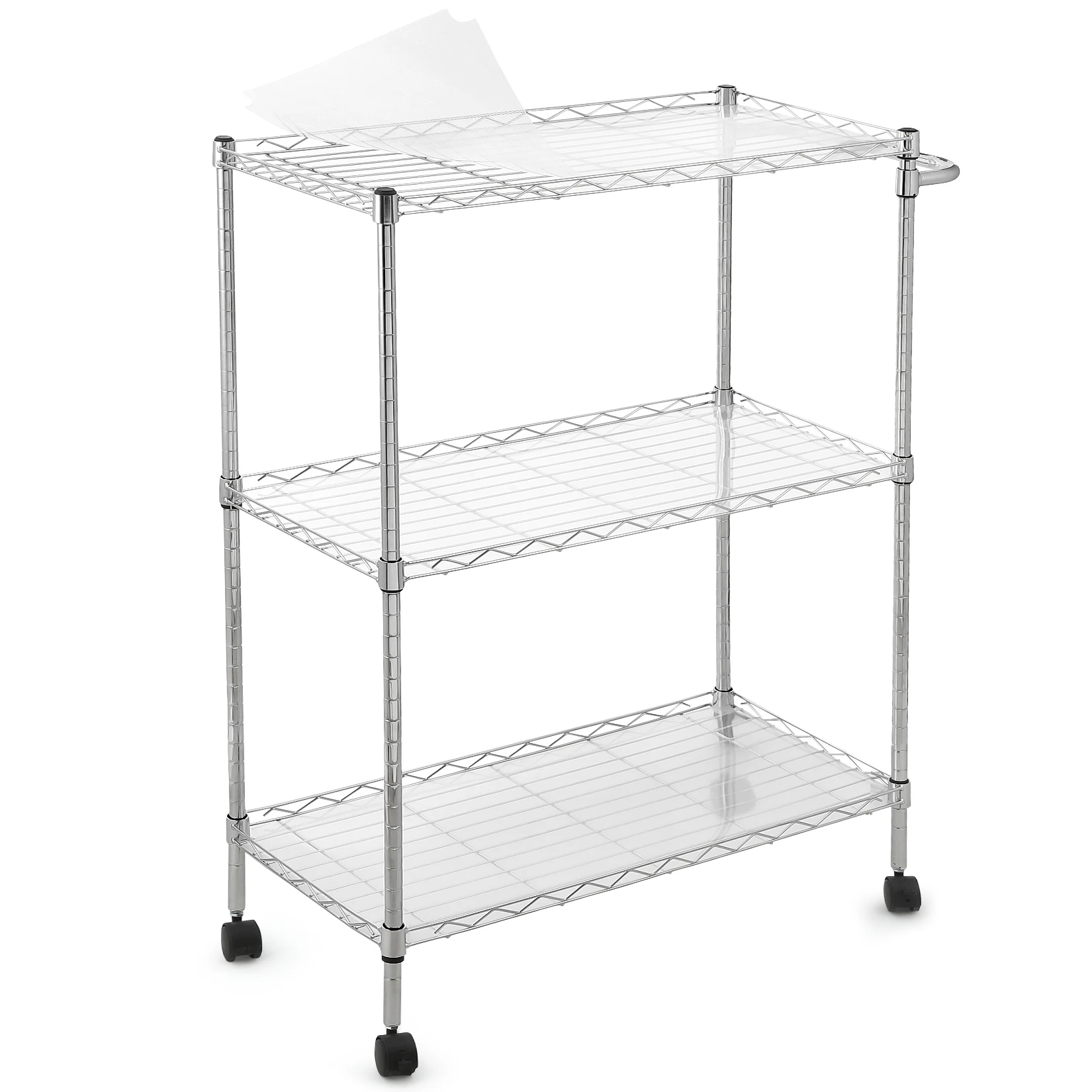 

3 Tiers Kitchen Rolling Utility Cart Wire Rolling Service Cart with Handle Bar 300Lbs Capacity Trolley Serving Cart for Kitchen