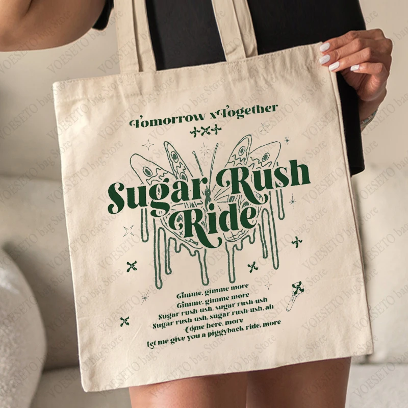 Sugar Rush Ride Pattern Canvas Shoulder Bag Txt Kpop Pouch Tomorrow By Together Print Canvas Tote Bag Women Handbag Aesthetics