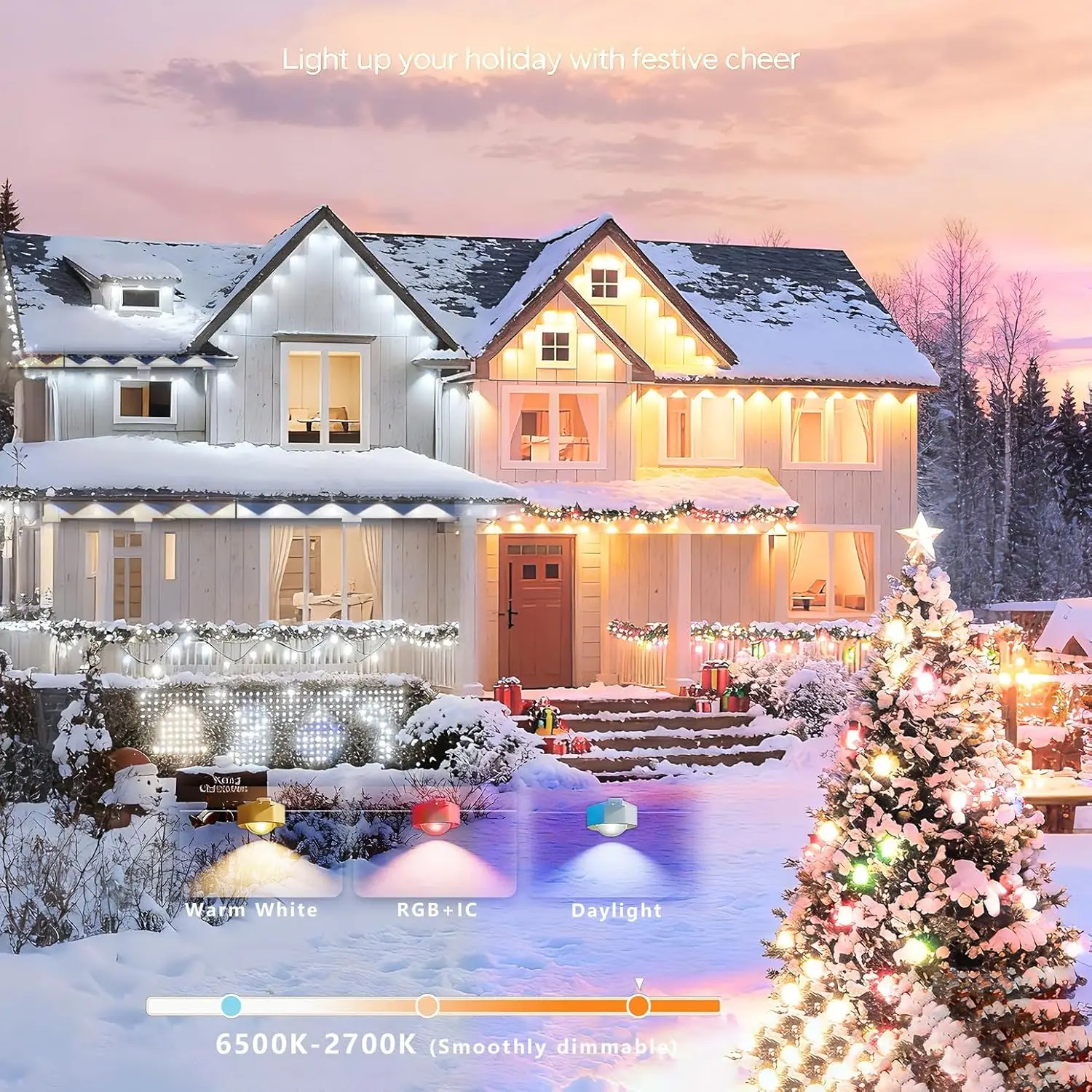 100ft RGB+IC Color Eave Lights, Permanent Outdoor Lighting for House