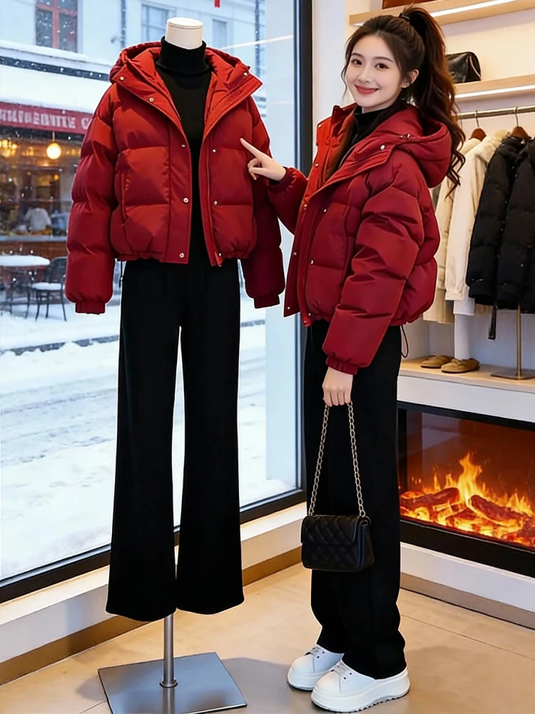 Thiened Fce forrado com capuz para baixo Jaet feminino casacos quentes solto ajuste outono inverno coreano sle preenchimento de fibra de poliéster