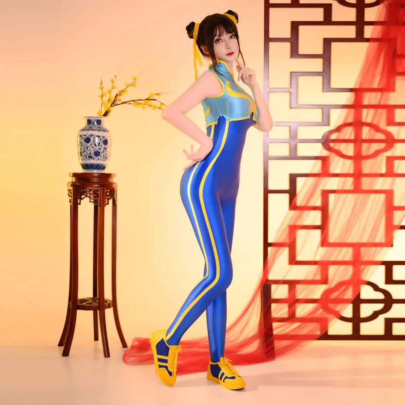 new sexy wonder woman luster street fighter cosplay oily bodysuit 2 piece set Chunli tights costume
