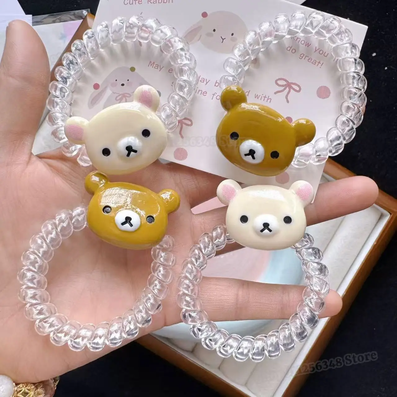

Резинка для волос с рисунком Rilakkuma, прозрачная резинка для телефона, резинка для девочек, Kawaii, легкая веревка для волос с медведем, украшения для ленивого мишки, аксессуары