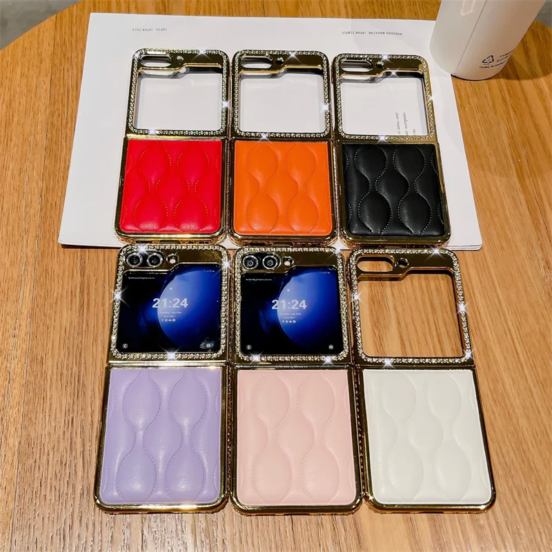 

Gold plating Ripples Leather Phone Case For Samsung Galaxy Z Flip 6 5 4 Z Flip5 5G Protective Cover Shockproof Case For Flip6 5G