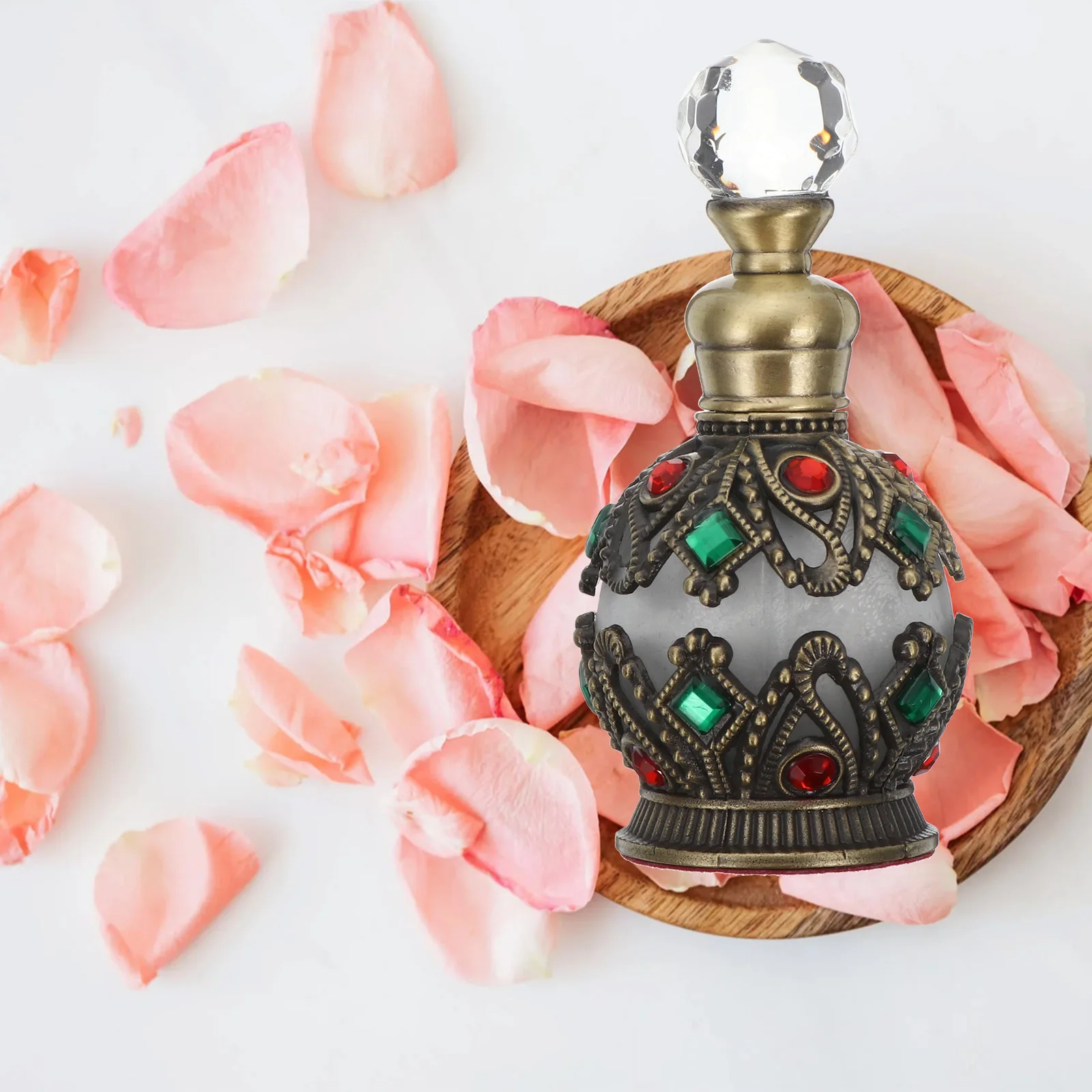 

15ml Refillable Perfume Bottle Glass Durable Vintage Liquid Dispenser Essential Oil Holder for Travel Dressing Table Decoration