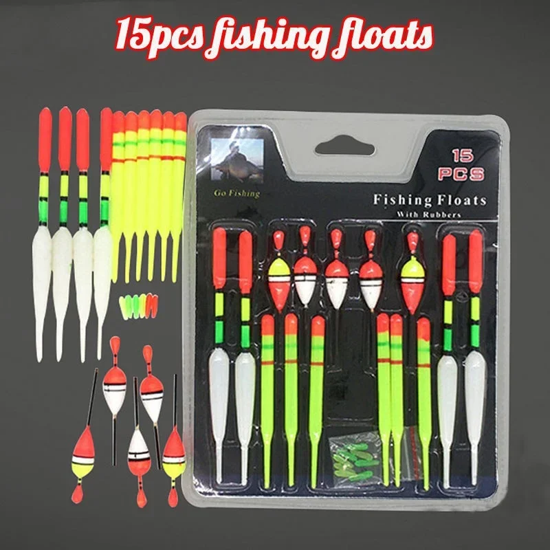 FLYSAND 15Pcs/Set Assorted Sizes Fishing Lure Floats Bobbers, Slip Drift Tube Fishing Accessories, Sport Fishing Float Kit