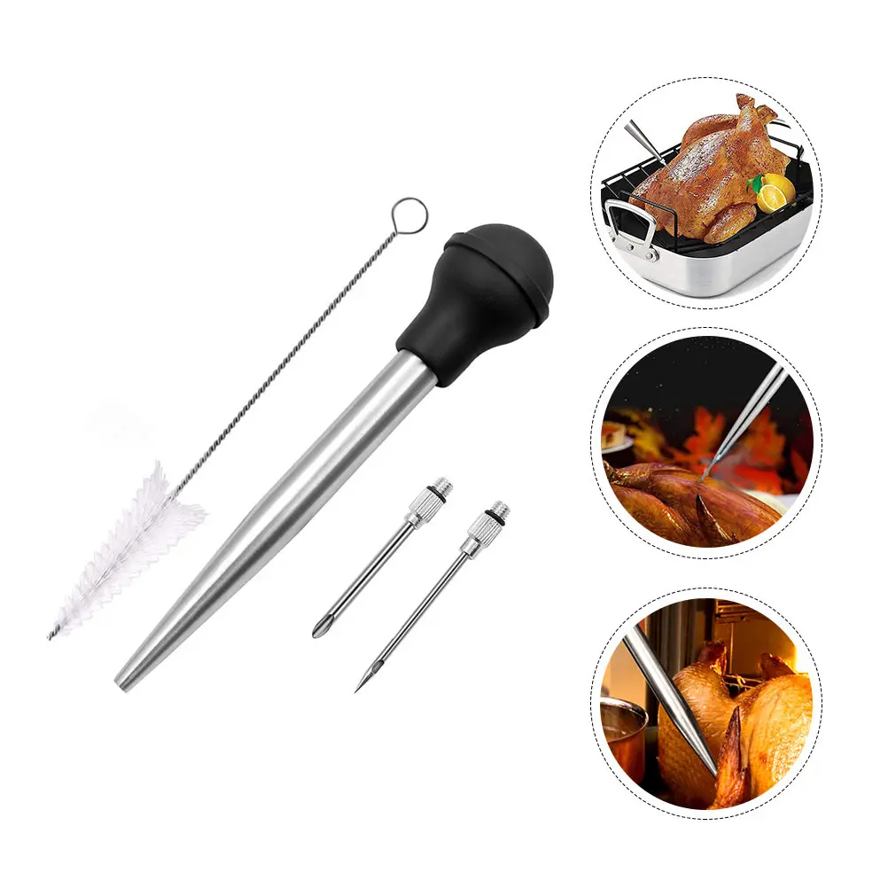 

Turkey Injector BBQ Sauce Pump Meat Flavor Enhancer 304 Stainless Food Grade Silicone Cleaning Brush Included for Pork Beef Fish