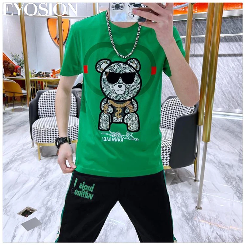 New Summer Men\'s T Shirt 2022 Fashion Bear Dollar Print Hip Hop Short Sleeve Casual Cotton Streetwear Top Tees O-neck Plus Size