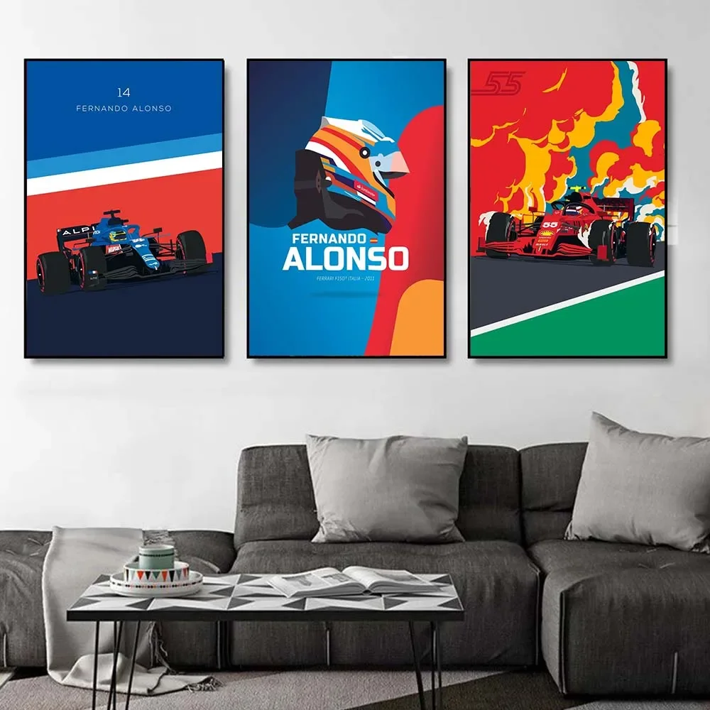 F1 Racing Fernando Alonso Modern Wall Art, HD Canvas Print Poster, Home, Gaming Room, Garage, Decorative Painting