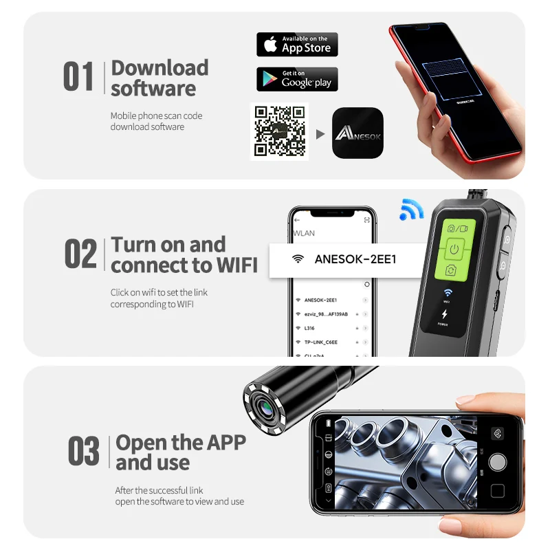 Wireless Endoscope 1080P HD Single & Dual WiFi Borescope IP67 Waterproof Endoscope Camera with Light for Android iOS Smartphone