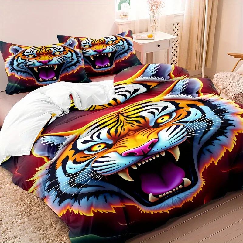 

3pcs Bedding Set Tiger Comforter Cover Set 1pc Comforter Cover 2pcs Pillowcases Ultra-soft Comfortable Breathable Suitable