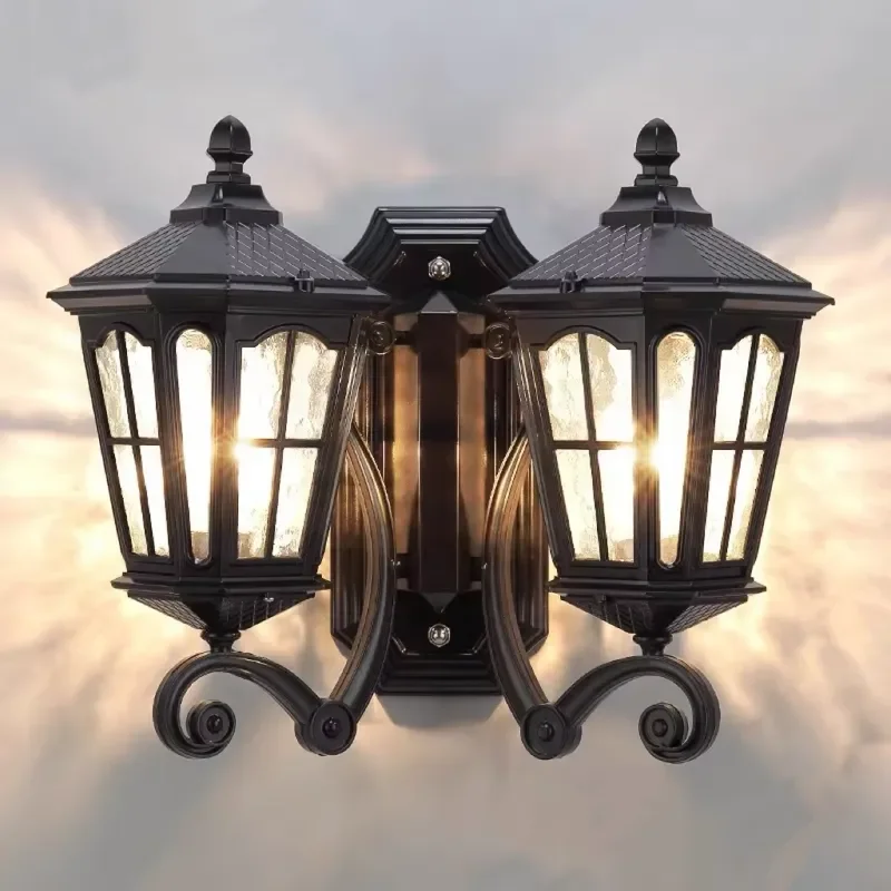 European retro solar LED waterproof double-sided outdoor wall light black/ancient green villa fence light
