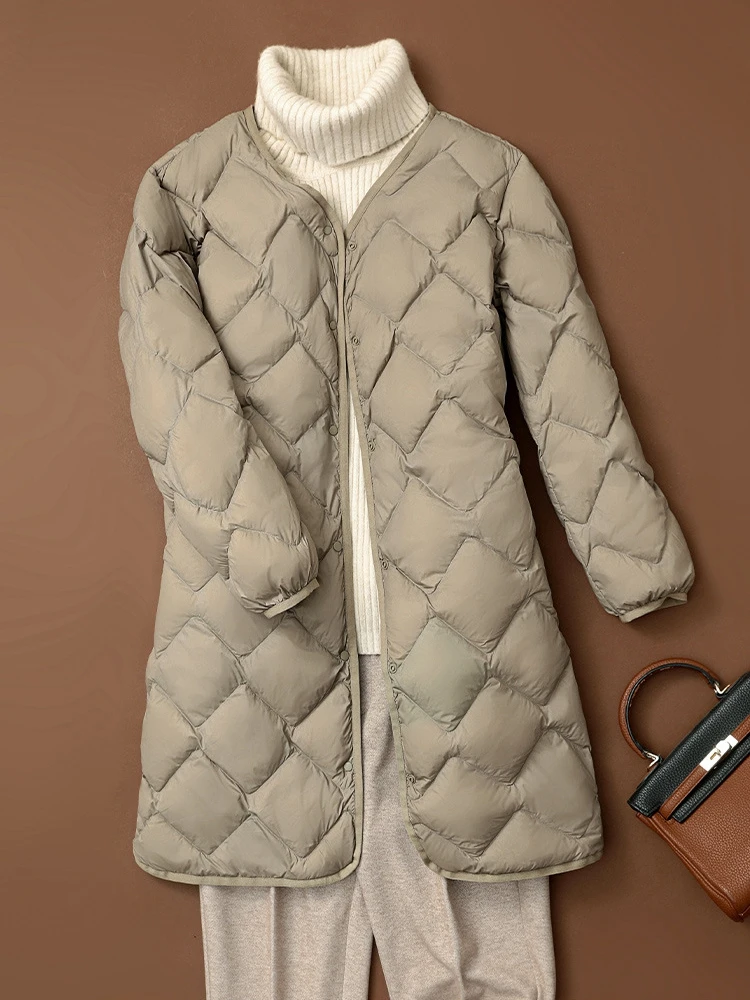 New Ultra Light Down Jacket Women Duck Down Coat Female Diamond Warm Lighteight O-neck Coat