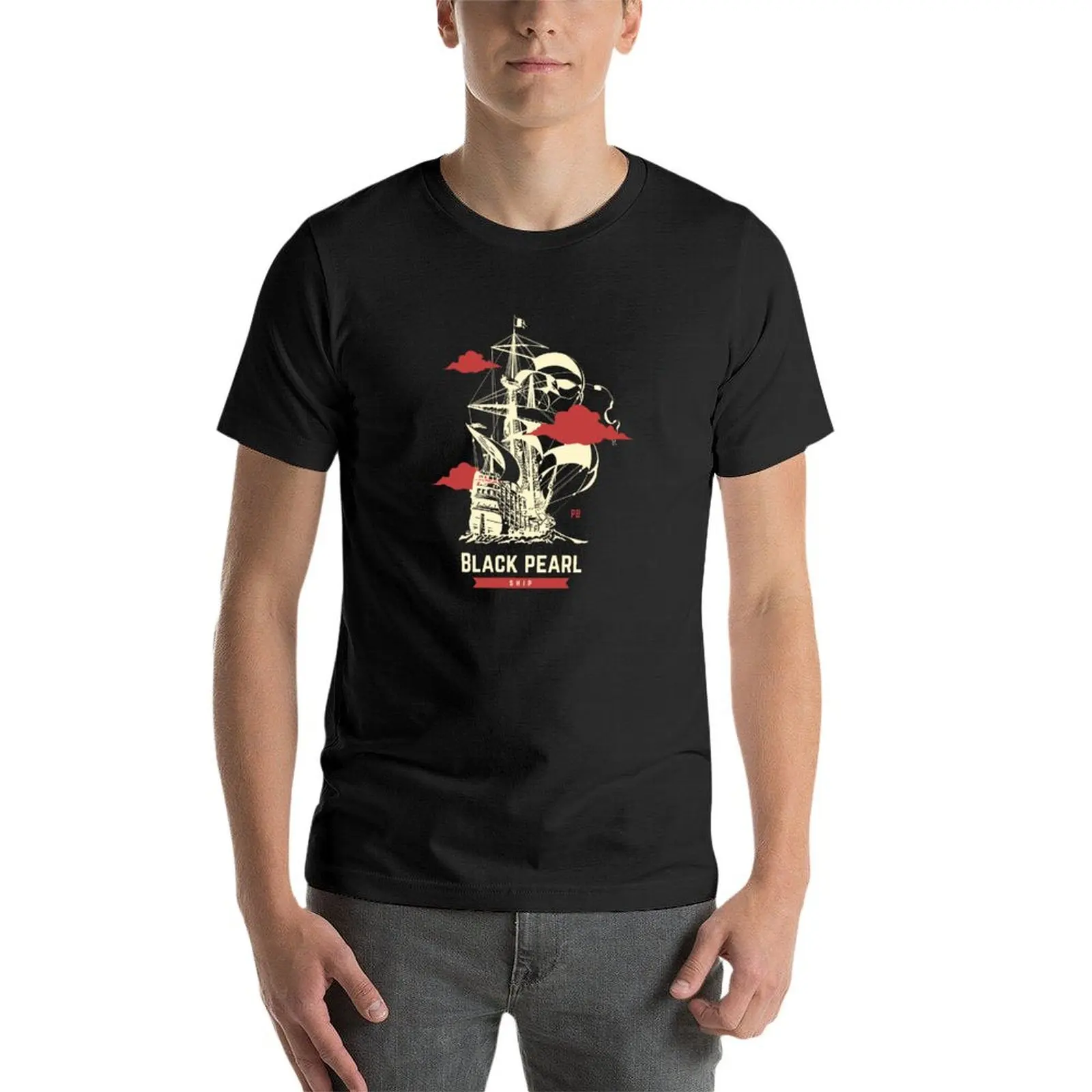Black Pearl Ship T-Shirt quick-drying plus size tops korean fashion hippie clothes plain black t shirts men