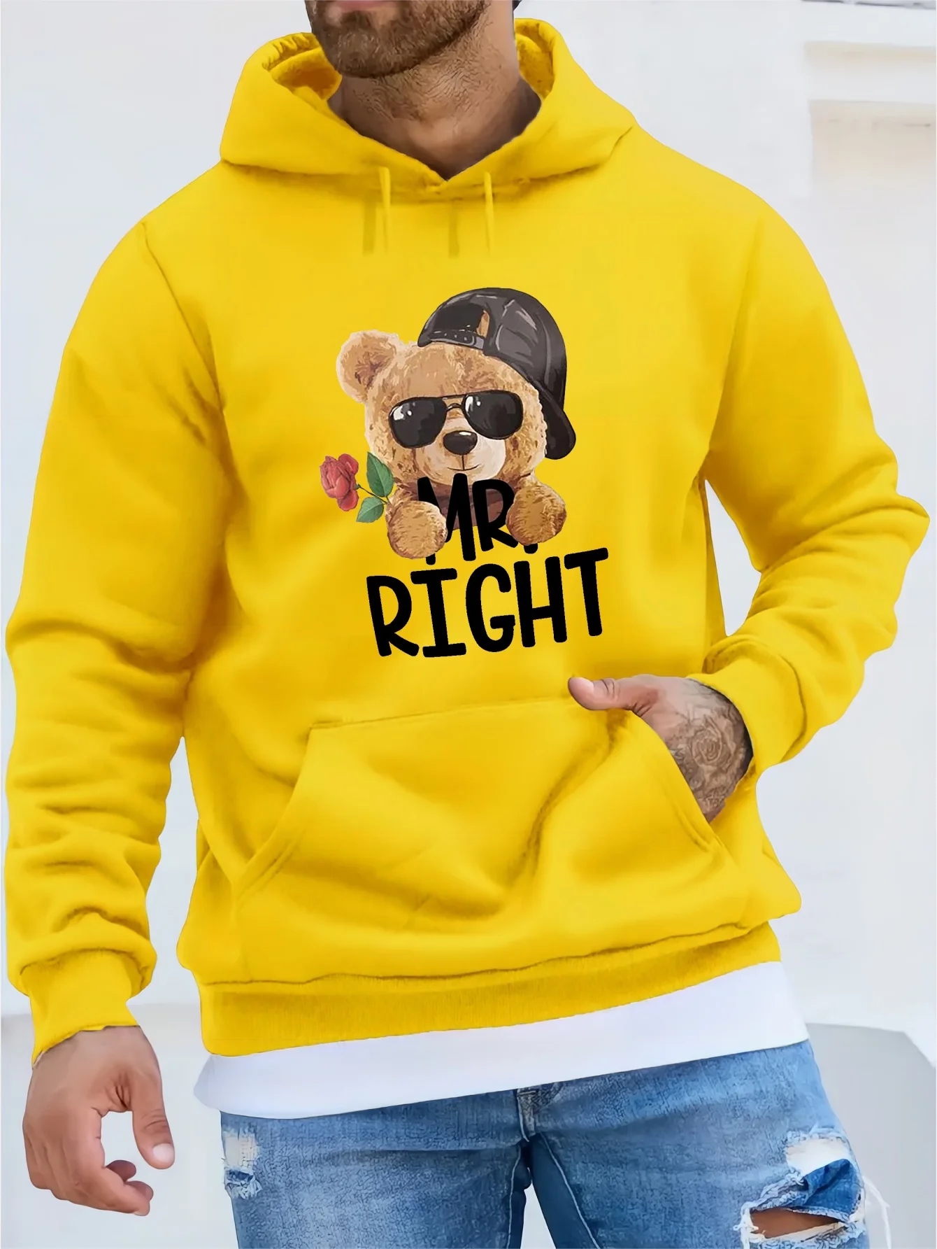 Cute Teddy Bear Print Hoodie, Cool Hoodies For Men, Men\'s Casual Graphic Design Pullover Hooded Sweatshirt With Kangaroo