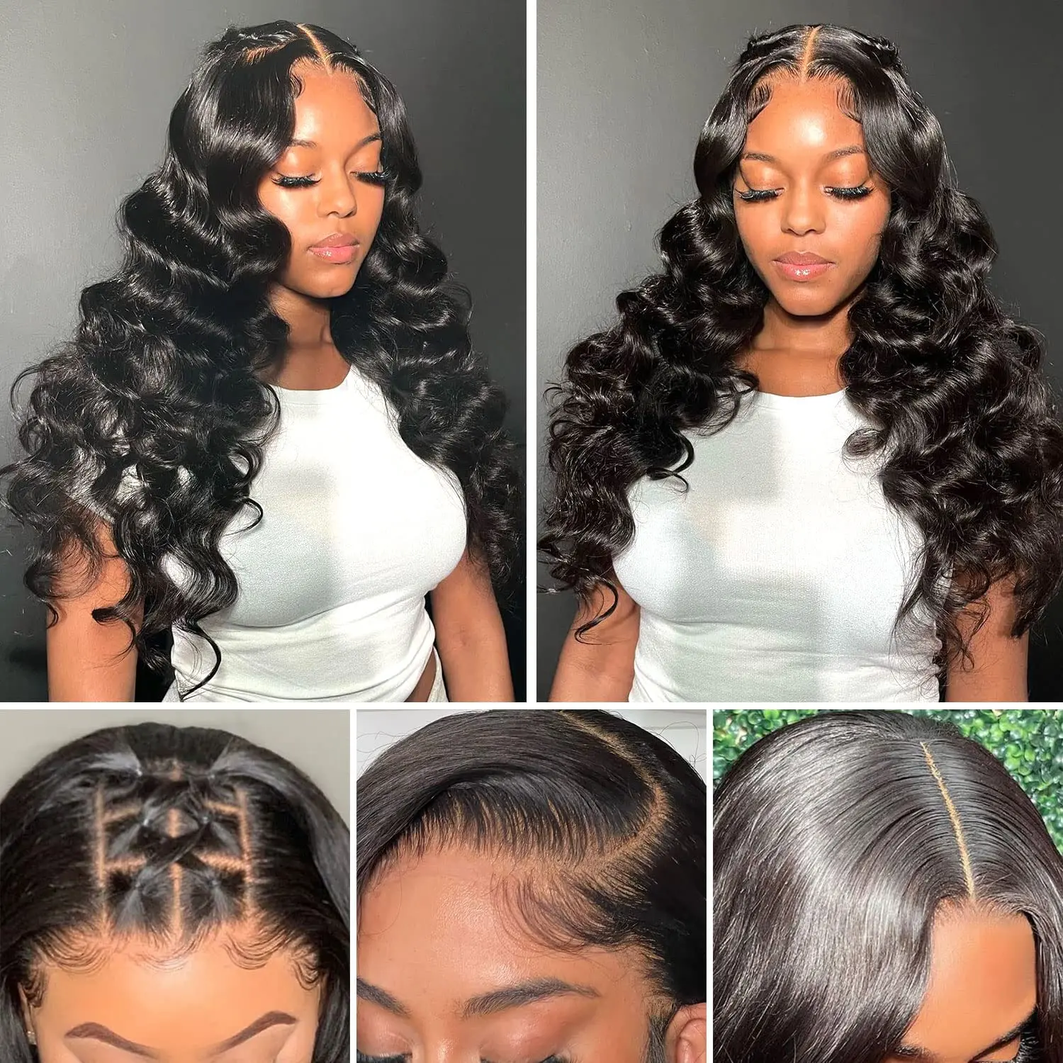 360 كامل الدانتيل الباروكة أمامي الجسم موجة شعر مستعار البرازيلي عذراء شعر مستعار غلويليس قبل قطعها الطبيعية أسود اللون مع شعر مستعار الطفل #5