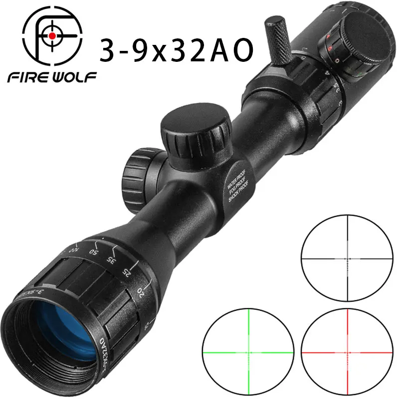 3-9x32 AO Tactical Hunting Riflescope Green Red Cross Illuminated Range Finder Reticle Optics Sight Air Rifle Scope Sniper Caza