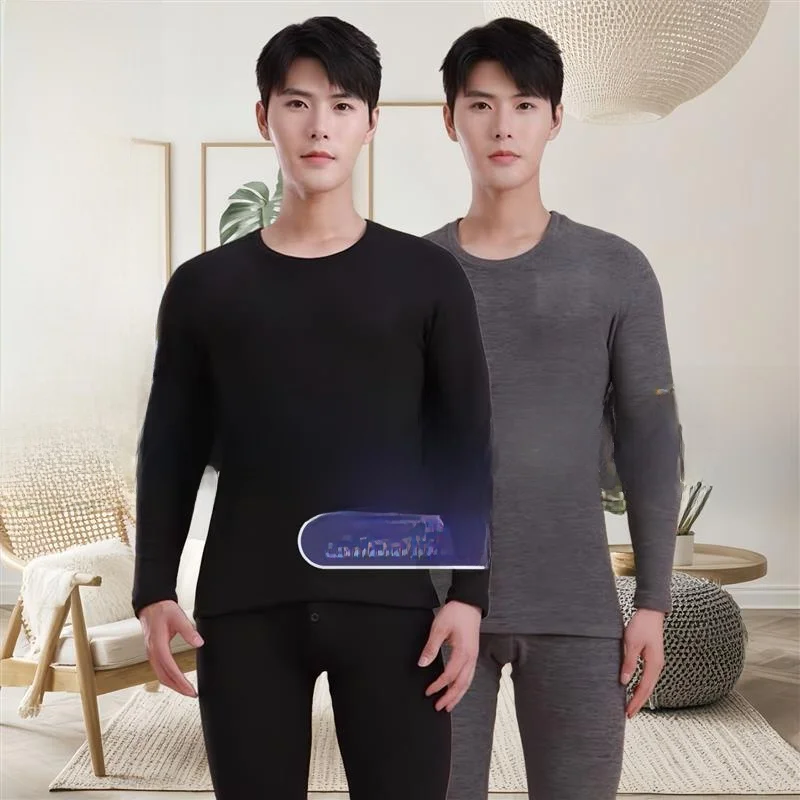 Men's Thickened Fleece Lined Thermal Underwear Set Self Heating Cold Proof Base Layer Autumn Clothes Winter Pants Long Sleeve