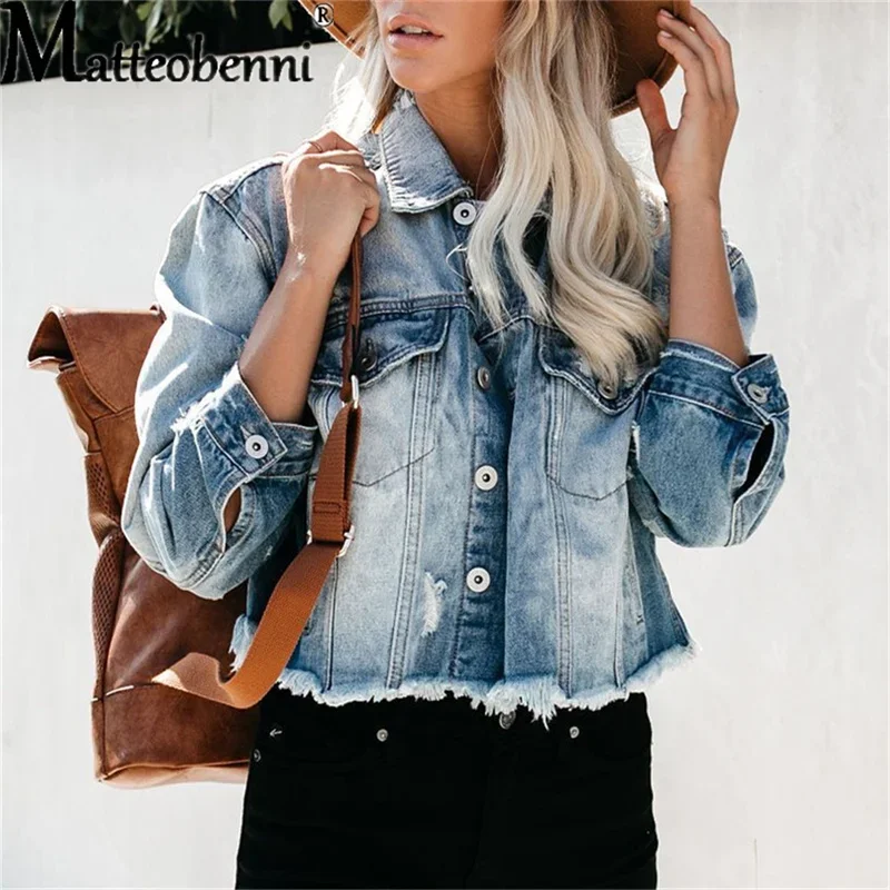 Batwing Sleeve Boyfriend Denim Shirts Jackets Coats Ripped Hole Loose Cardigans Button Jeans Blouses Women Short Outerwear Tops