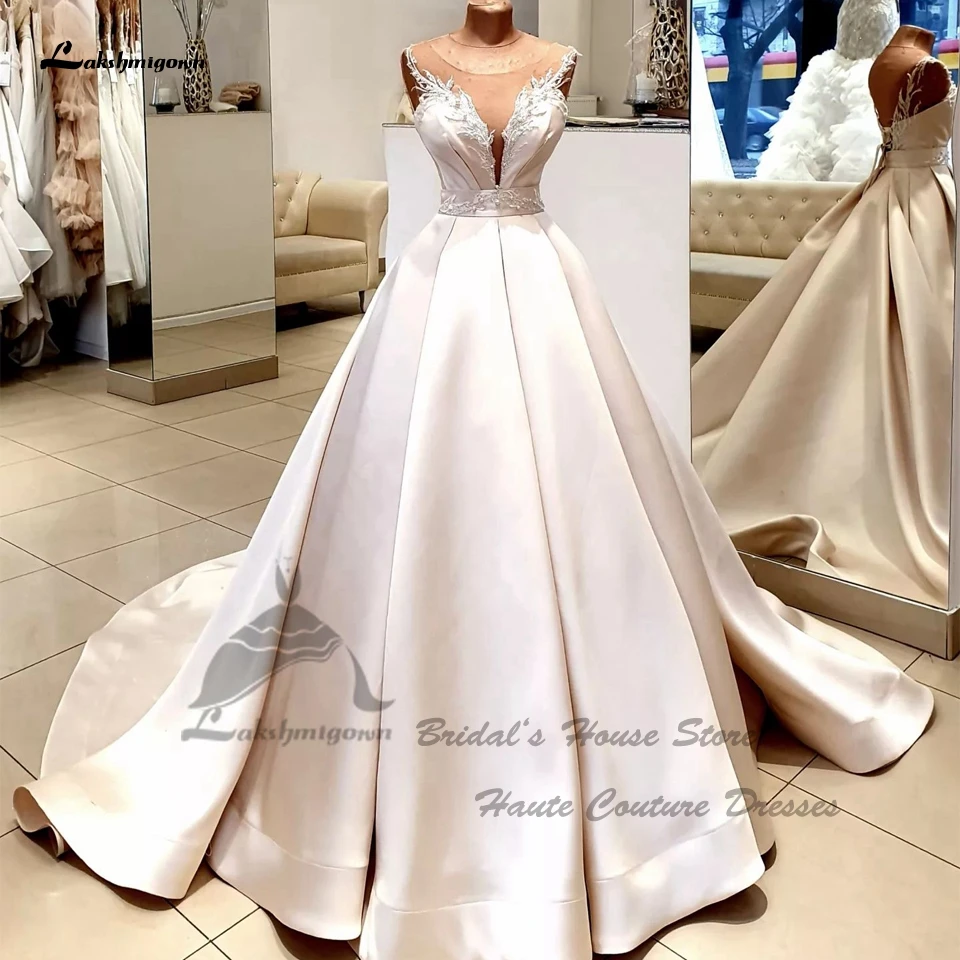 Lakshmigown Prinzessin Satin Ballkleid Brautkleider Vestidos Novias Boda elegante Brautkleider Schaufel Perlen Schnürung zurück