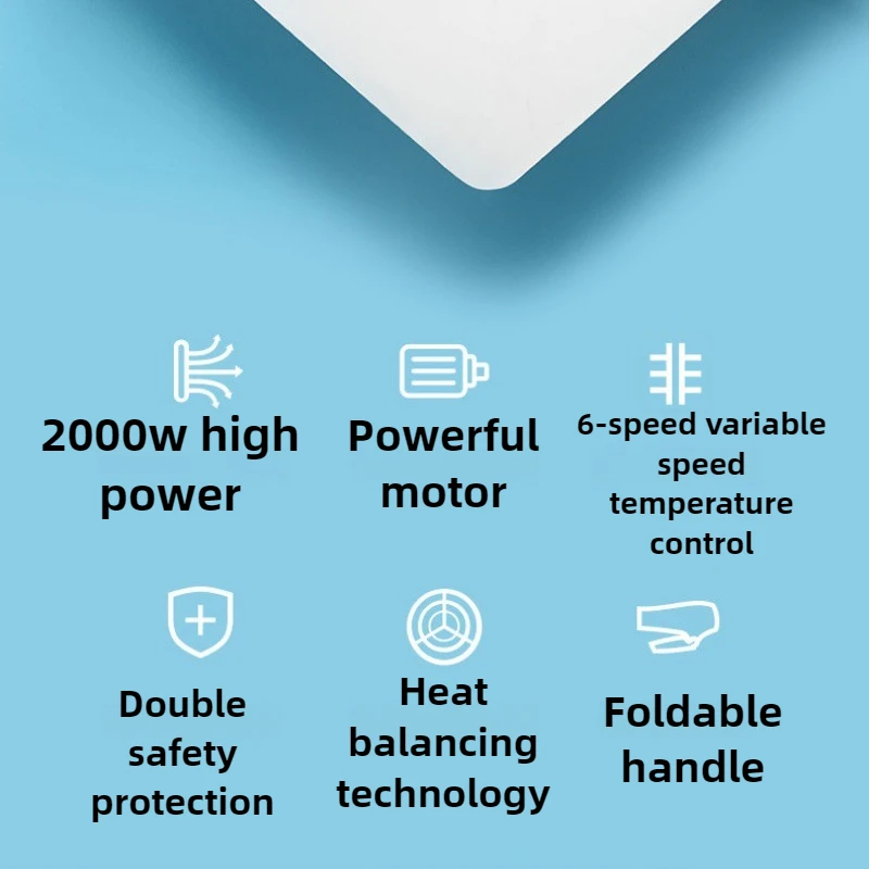 Corrugated Silk Hair Dryer Handle Foldable Hair Dryer 2000W High-power Household Hair Dryer Thermostatic Care 3 Levels