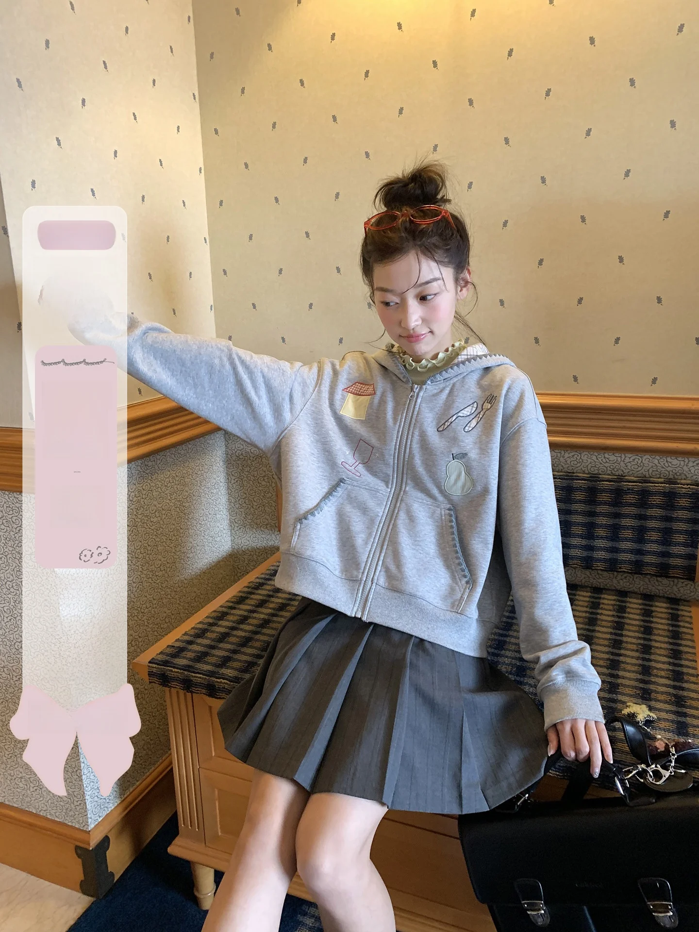 

Grey Hoodie Jacket Women's Short Style Spring New Casual Fashion Cotton Polyester Blend Long Sleeve Zipper Closure Coat
