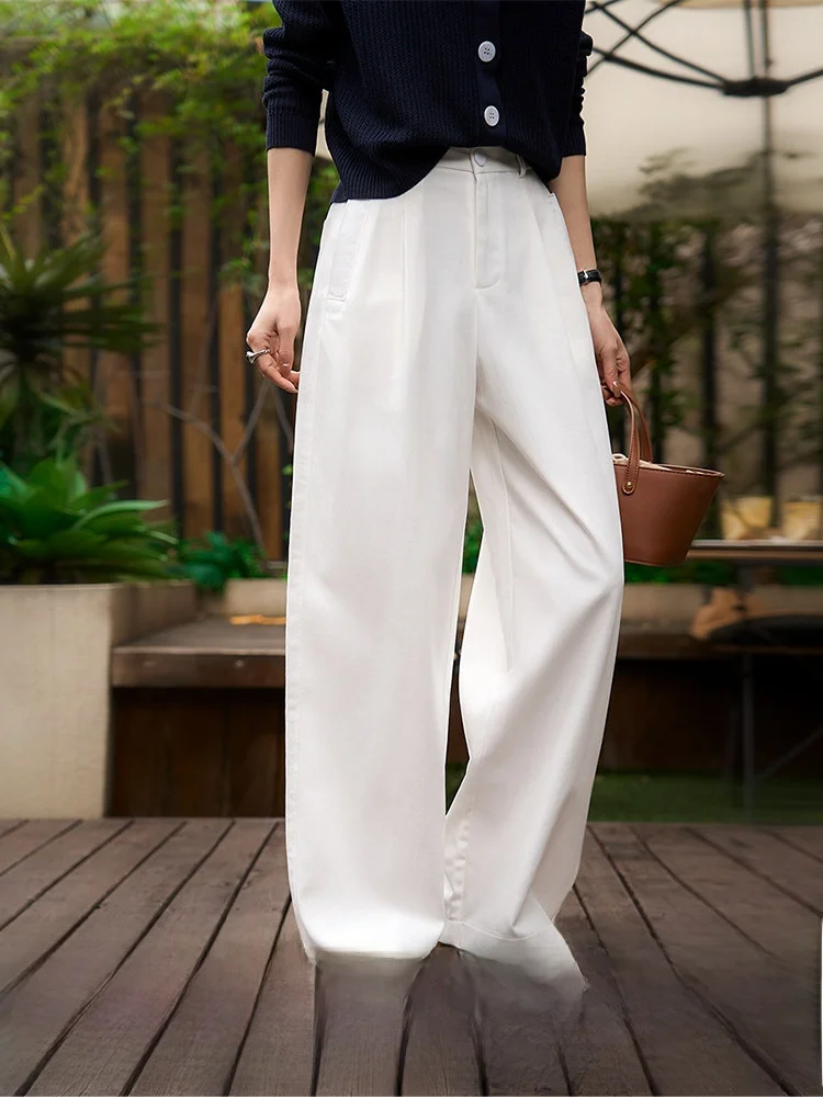 

Loose Woven Lyocell Cotton Casual Pants Women's High Waist Straight Leg Spring 2026 New Style Xhange Lazy Feelings Trousers