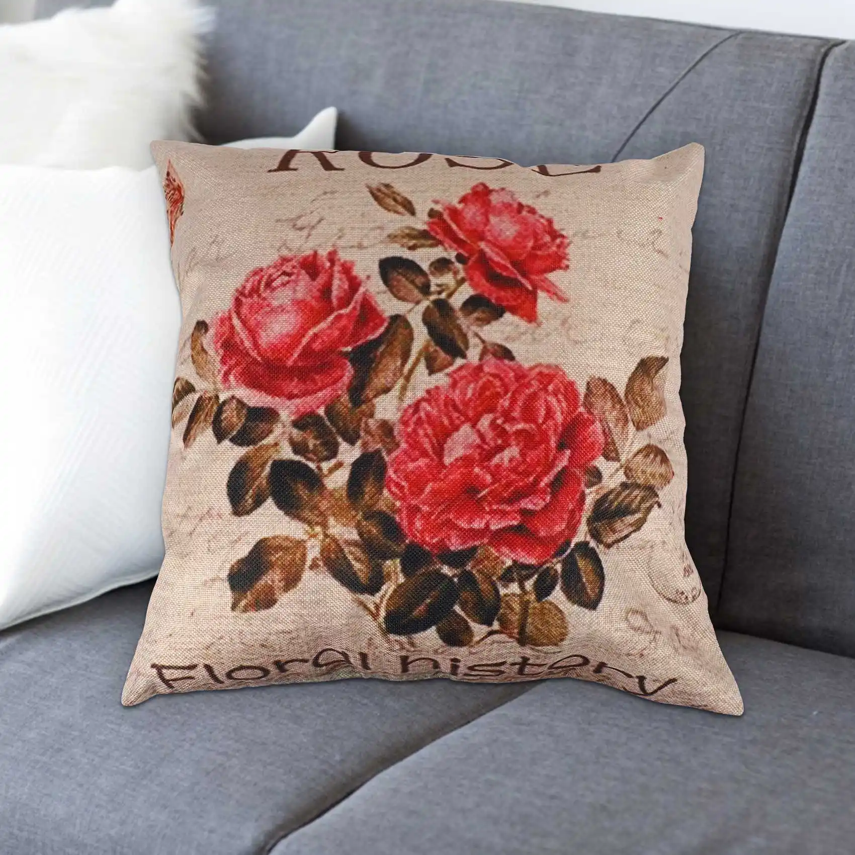N37R_flax Federa per cuscino decorativa Fodera per cuscino Divano di casa (3 rose)