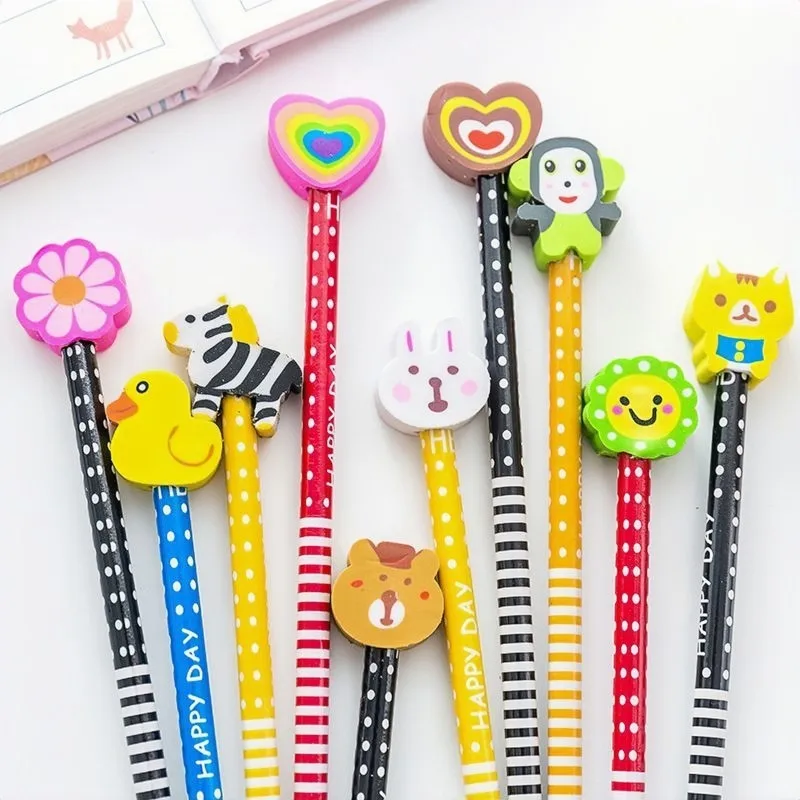 50/100Pcs Cute Cartoon Pencil with Eraser Kawaii Writing Pen HB Drawing Wooden Pencils Student School Stationery Supplies