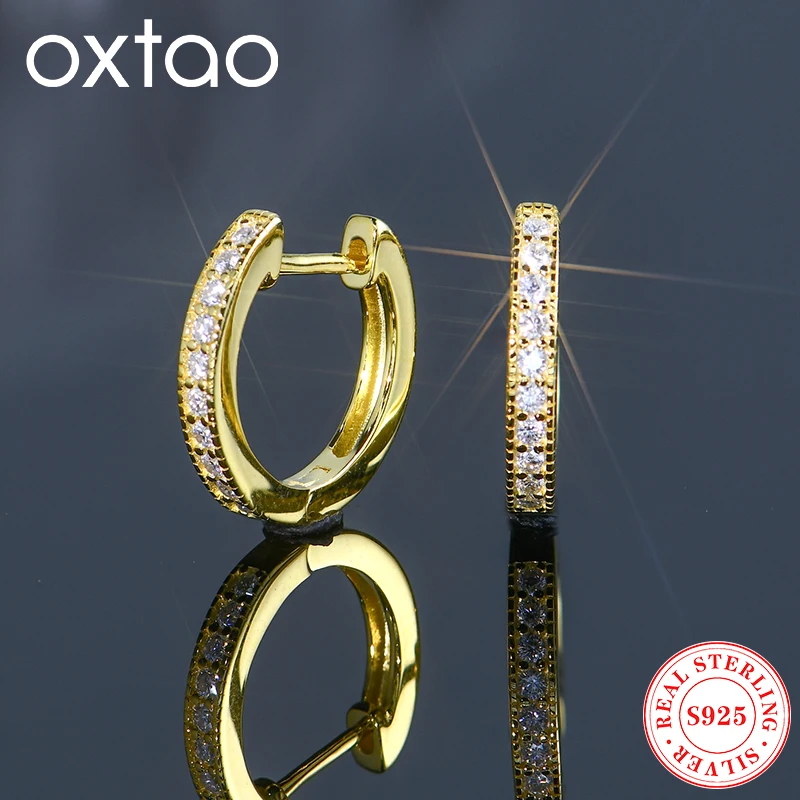 

OXTAO обручи для ушей, 100% серебро 925 пробы с сертификатом, все серьги из настоящего муассанита, женские сверкающие серьги Dimoand, ювелирные изделия, подарок