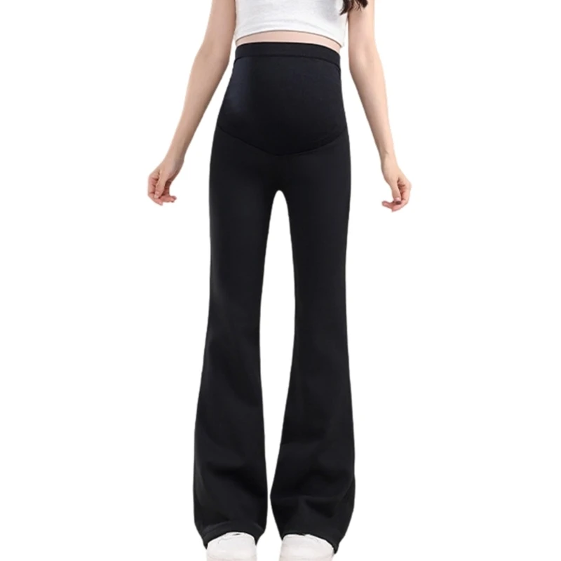 Y4UD Pregnancy Pants for Elastic Support Featuring Flared Leg and Thin Fleece Fabric