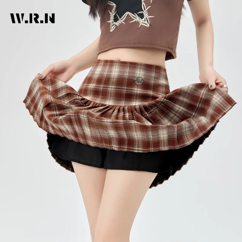 

2024 Summer Casual Plaid Printting Elastic Waist Soft Short Skirts Women's Hotsweet Sexy Style High Waist Slim Fit Tierred Skirt