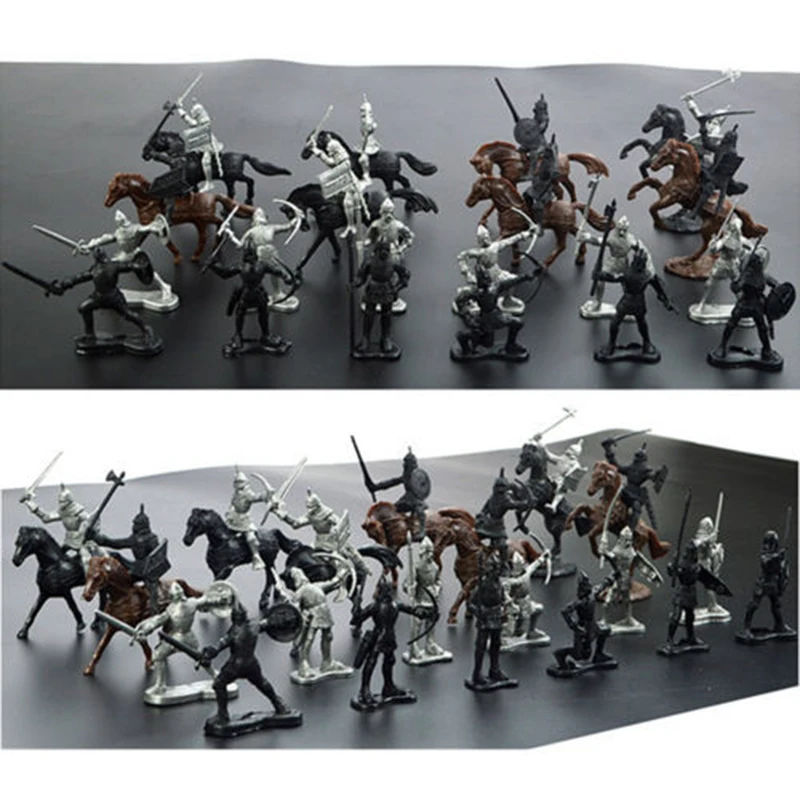 28PCS Medieval Knights Warriors Horses Figures Model Set Plastic Toy for Educational and Collectible Use Suitable for 4+