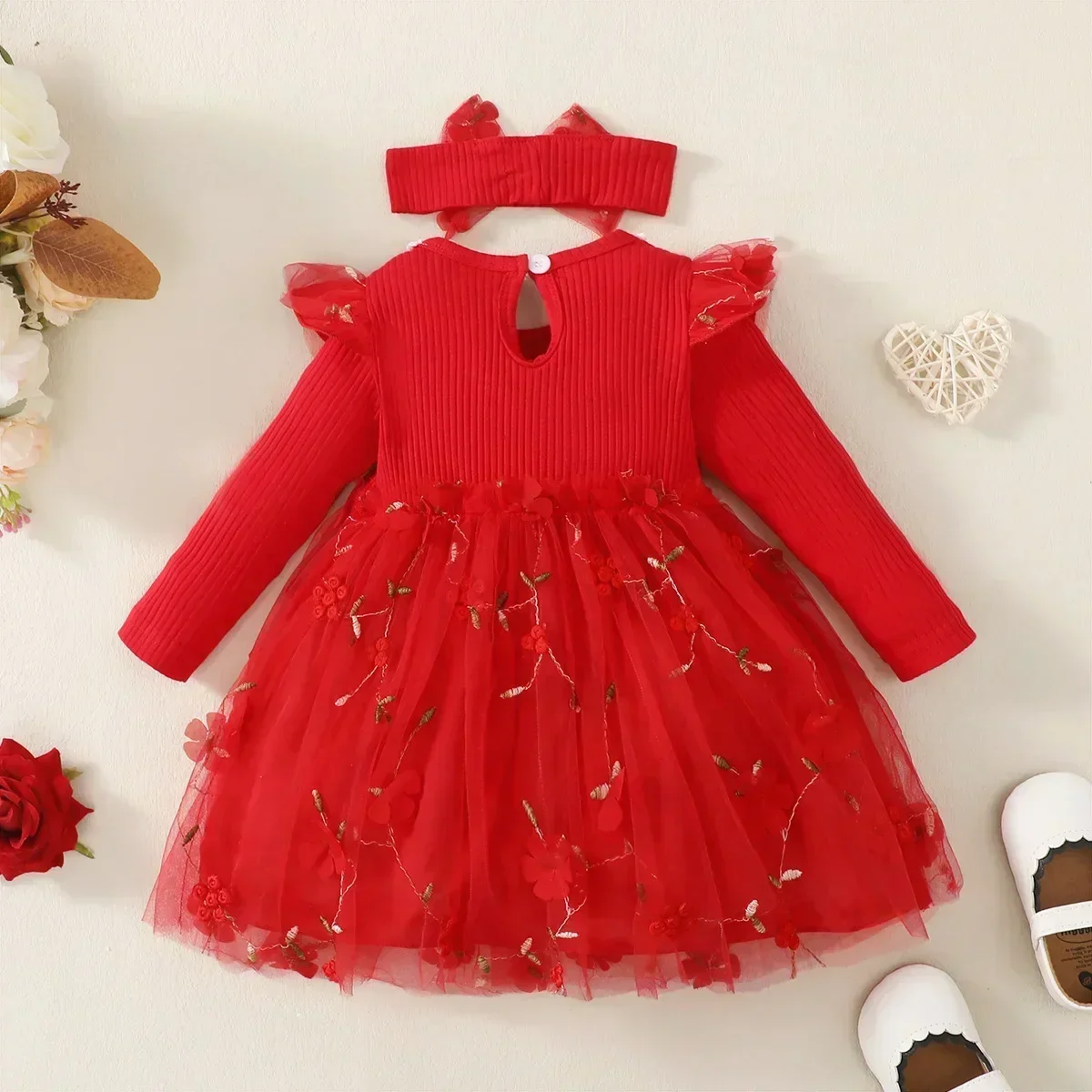 Spring Autumn Newborn Baby Girl Dresses for Girl Princess Lace First Birthday Girl Party Dresses Red Infant Fashion Dresss